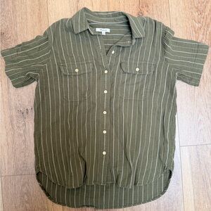 Madewell Olive and White Striped Casual Shirt